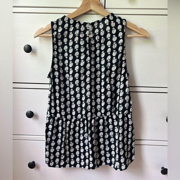 Madewell ruffle 100% viscose bloomstamp swingy peplum top size xxs black white - Picture 4 of 15